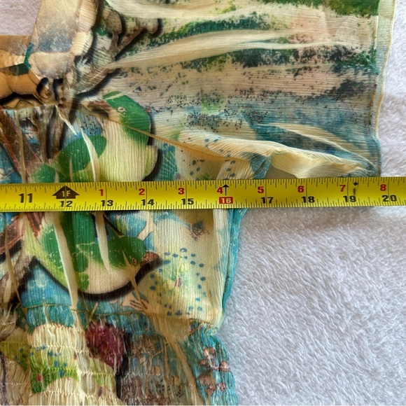 1214 ONE WORLD Gold and Blue Flutter Sleeve Blouse - Picture 3 of 8